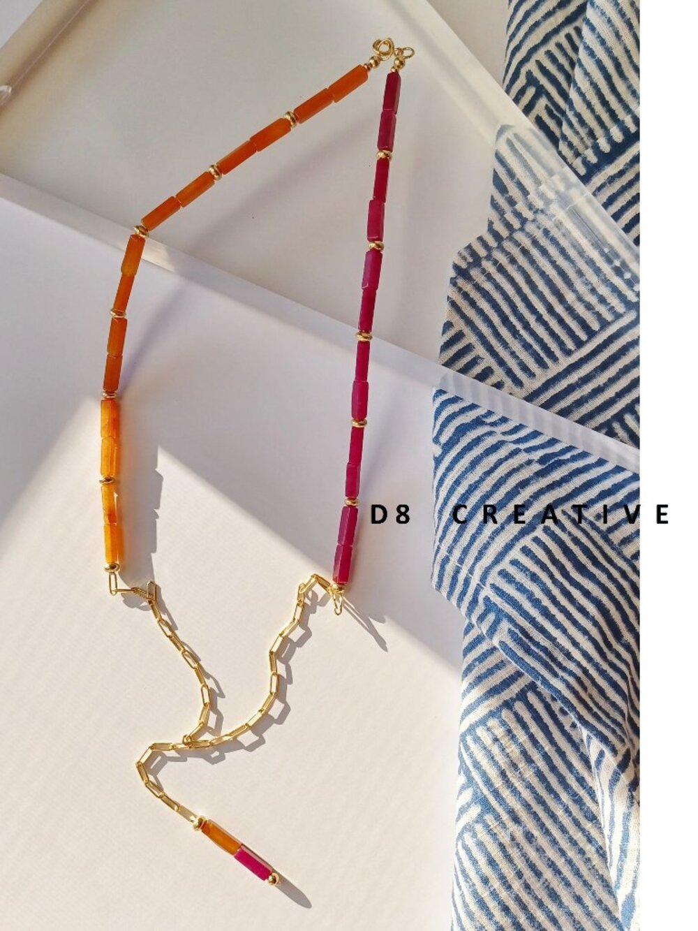 14K gold filled paper clip chain with agate handmade design necklace